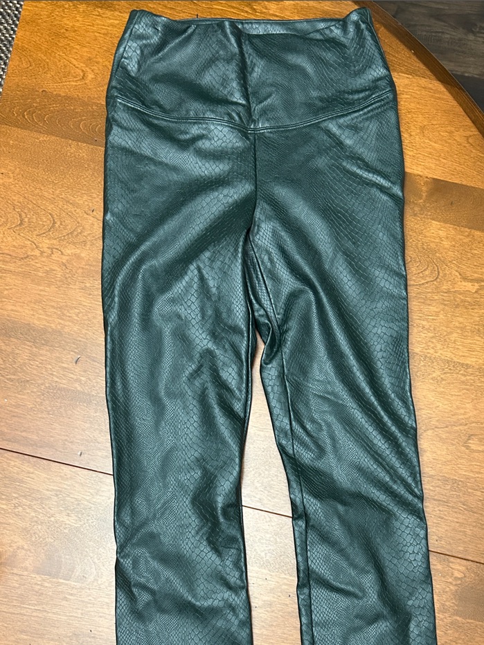 White House Black Market Runway Dark Green Faux Leather Snake-Embossed Leggings